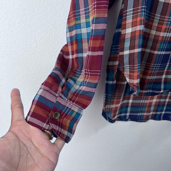 Anthropologie Maeve Sheere Plaid Printed Long Sleeve Blouse V-Neck Size Medium - Picture 4 of 8